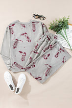 Cargar imagen en el visor de la galería, Gray Cowgirl Boots Printed Long Sleeve Top Pants Lounge Set