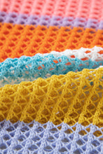 Load image into Gallery viewer, Pink Stripe Colorblock Hollowed Crochet 3/4 Sleeve Sweater