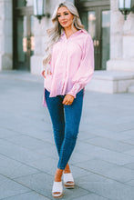 Cargar imagen en el visor de la galería, Pink Smocked Cuffed Striped Boyfriend Shirt with Pocket