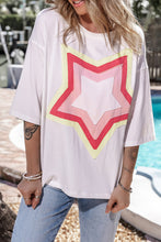 Load image into Gallery viewer, White Colorblock Star Patched Half Sleeve Oversized Tee