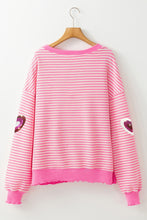 Cargar imagen en el visor de la galería, Pink Stripe Sequin Heart Patched Pattern Long Sleeve Valentines Top