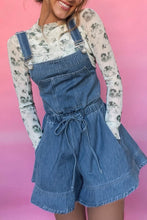 Load image into Gallery viewer, Sky Blue Buckle Straps Bib Style Tied Backless Flared Denim Overall