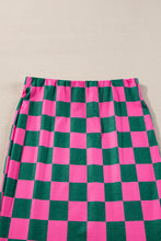 Cargar imagen en el visor de la galería, Rose Checkered Print Side Slit High Waist Midi Skirt
