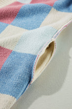 Cargar imagen en el visor de la galería, Light Blue Checkered Drop Shoulder Exposed Seam Open Front Cardigan