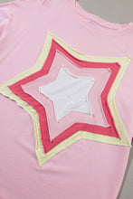 Load image into Gallery viewer, Light Pink Colorblock Star Patched Half Sleeve Oversized Tee