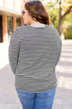 Load image into Gallery viewer, Black Stripe Drop Shoulder Puff Long Sleeve O Neck Plus Size T Shirt