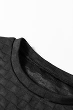 Load image into Gallery viewer, Black Plaid Textured Contrast Checkered Patchwork Long Sleeve Top