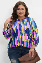 Load image into Gallery viewer, Blue Plus Size Brushstroke Print 3/4 Sleeve Blouse