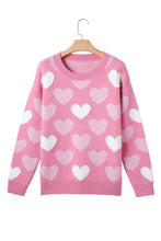 Load image into Gallery viewer, Pink Pearled Heart Print Valentines Crew Neck Sweater