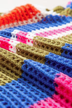 Load image into Gallery viewer, Orange Stripe Colorblock Hollowed Crochet 3/4 Sleeve Sweater