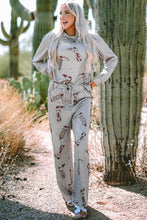 Cargar imagen en el visor de la galería, Gray Cowgirl Boots Printed Long Sleeve Top Pants Lounge Set