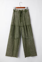 Load image into Gallery viewer, Vineyard Green Mineral Wash Tiered Wide Leg Patchwork Drawstring Pants