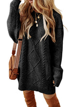Load image into Gallery viewer, Black Cable Knit Drop Shoulder Loose Fit Sweater Dress