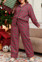 Cargar imagen en el visor de la galería, Red Plaid Printed Shirt and Pants Plus Size Lounge Set