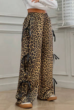 Cargar imagen en el visor de la galería, Brown Leopard Print Bow Tie Drawstring Elastic Waist Loose High Waist Pants