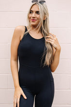 Load image into Gallery viewer, Black High Waist Backless Side Pockets Sports Jumpsuit