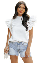 Cargar imagen en el visor de la galería, White Solid Color Scalloped Ruffle Sleeve Top