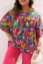 Cargar imagen en el visor de la galería, Rose Abstract Print Plus Size Frilly Trim Blouse