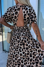 Cargar imagen en el visor de la galería, Khaki Leopard V Neck Cinched High Waist Open Back Maxi Dress