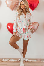 Cargar imagen en el visor de la galería, White Christmas Wine Glass Print Bow Knot Two Piece Pajama Set