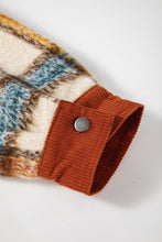 Load image into Gallery viewer, Brown Stripe Plus Size Plaid Print Collared Buttoned Jacket