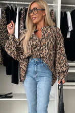 Cargar imagen en el visor de la galería, Light French Beige Oversized Leopard Print Balloon Sleeve Casual Shirt
