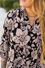Load image into Gallery viewer, Black Plus Size Floral Printed Puff Sleeve Collared Maxi Dress