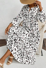 Load image into Gallery viewer, White Leopard Print Notch V Neck Loose Fit Maxi Dress