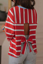 Load image into Gallery viewer, Racing Red Striped Bow Tie Hollowed Back 7/8 Sleeve Casual T-Shirt