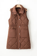 Load image into Gallery viewer, Coffee Longline Quilted Stand Collar Puffer Vest