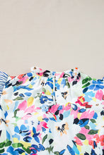 Cargar imagen en el visor de la galería, Light Blue Floral Print Striped Ruffled Sleeve Blouse