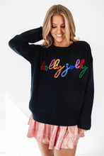 Load image into Gallery viewer, Black Holly Jolly Round Neck Casual Sweater