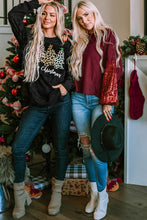 Cargar imagen en el visor de la galería, Burgundy Sequin Patchwork Sleeve Open Back Waffle Knit Top