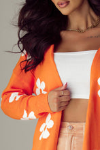 Cargar imagen en el visor de la galería, Orange Floral Print Knitted Open Front Loose Cardigan