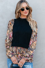 Load image into Gallery viewer, Black Floral Ruffle Sleeve Peplum Top