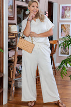 Load image into Gallery viewer, Beige Plus Size Textured Collared Top and Pants Set