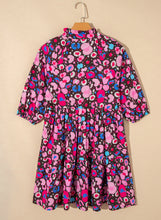 Load image into Gallery viewer, Rose Abstract Print V Neck Collared Half Sleeve Short Dress
