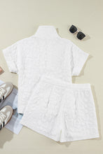 Cargar imagen en el visor de la galería, White Leopard Jacquard Quarter Zip Tee and Shorts Set