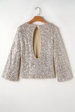Load image into Gallery viewer, Silvery Sequin Puff Sleeve Cutout Back Blouse
