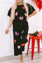 Load image into Gallery viewer, Black Sequin Heart Popping Graphic Textured 2pcs Outfit