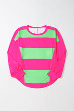 Cargar imagen en el visor de la galería, Light Green Colorblock Striped Drop Shoulder Loose Top