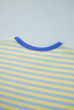 Cargar imagen en el visor de la galería, Pink Stripe Colorblock Trim Crew Neck Loose Tee Drawstring Elastic Waist 2pcs Pant Set