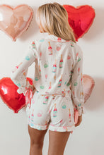 Cargar imagen en el visor de la galería, White Christmas Wine Glass Print Bow Knot Two Piece Pajama Set