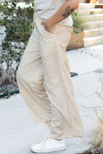 Load image into Gallery viewer, Khaki Stripe Print Wide Leg Drawstring Pants