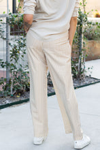 Load image into Gallery viewer, Khaki Stripe Print Wide Leg Drawstring Pants