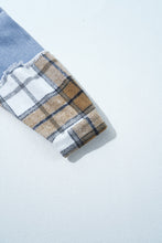 Load image into Gallery viewer, Khaki Plaid Patchwork Buttoned Oversized Denim Jacket