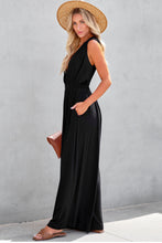 Load image into Gallery viewer, Black Deep V Pleated Crisscross Wide Leg Backless Jumpsuit