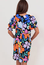 Load image into Gallery viewer, Blue Collared Split Neck Floral Flared Dress