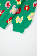Load image into Gallery viewer, Green Plus Size Floral Knitted Ribbed Edge Drop Shoulder Sweater