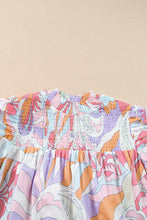 Load image into Gallery viewer, Pink Abstract Print Bubble Sleeve Smock Detail Blouse